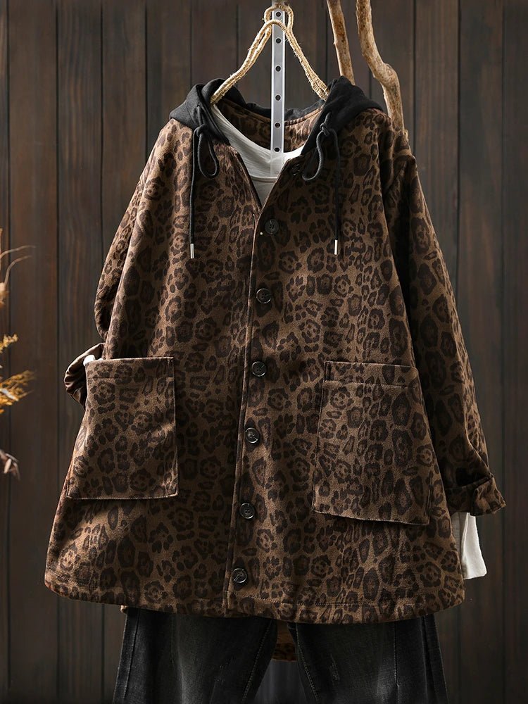 Women Casual Hooded Coats New Arrival Autumn Vintage Style Leopard Print Loose - American Thistle Women Casual Hooded Coats New Arrival Autumn Vintage Style Leopard Print Loose