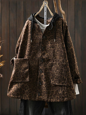 Women Casual Hooded Coats New Arrival Autumn Vintage Style Leopard Print Loose - American Thistle Women Casual Hooded Coats New Arrival Autumn Vintage Style Leopard Print Loose