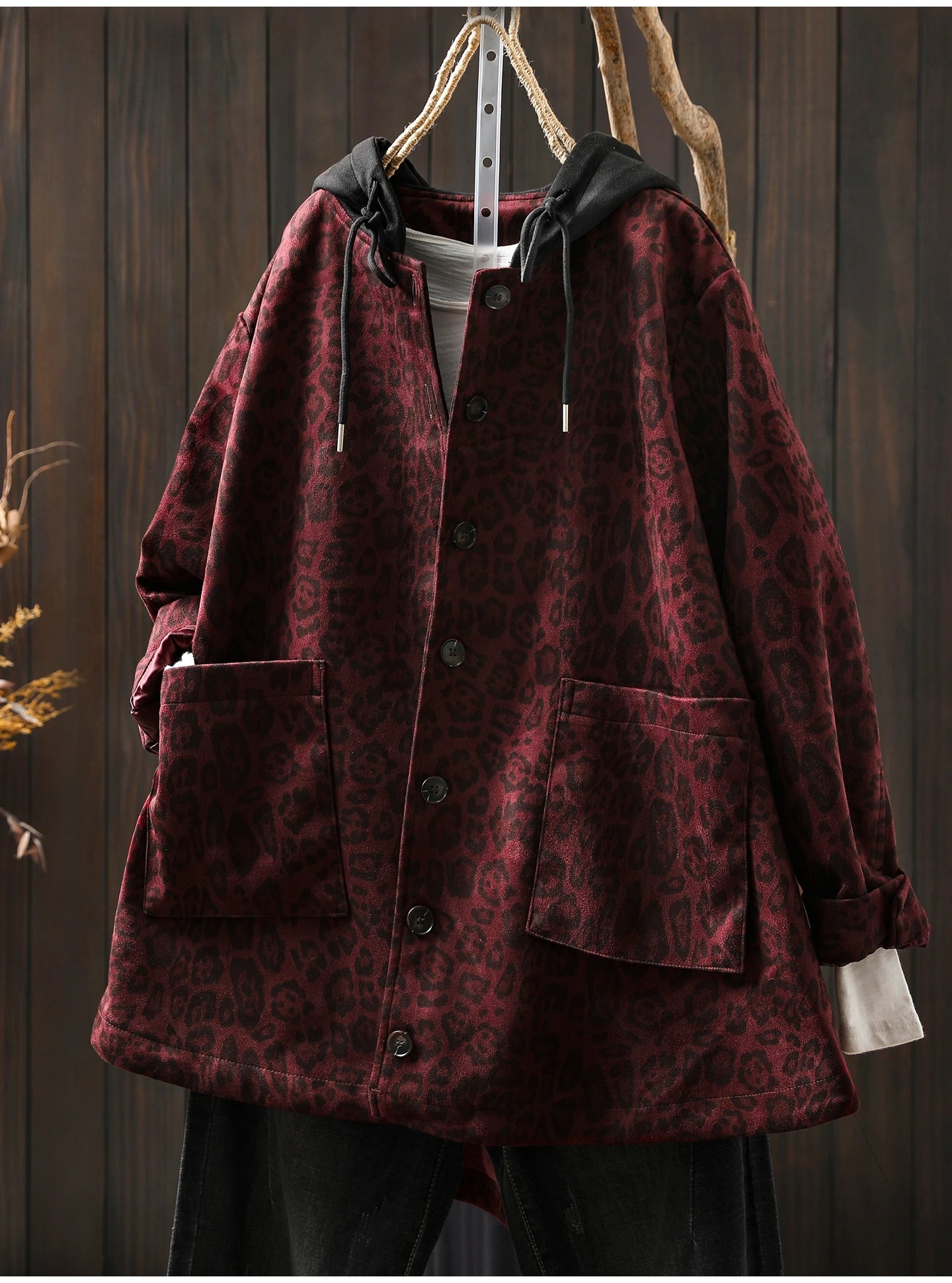 Women Casual Hooded Coats New Arrival Autumn Vintage Style Leopard Print Loose - American Thistle Women Casual Hooded Coats New Arrival Autumn Vintage Style Leopard Print Loose