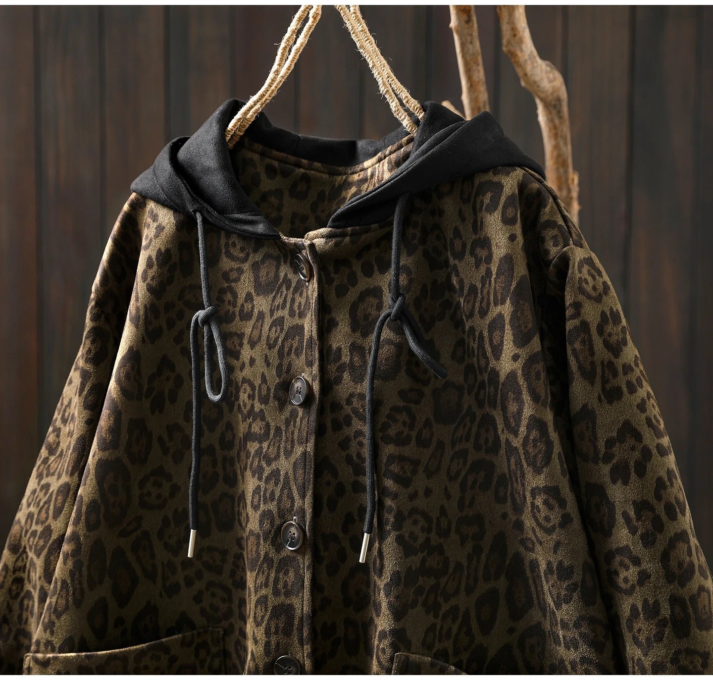 Women Casual Hooded Coats New Arrival Autumn Vintage Style Leopard Print Loose - American Thistle Women Casual Hooded Coats New Arrival Autumn Vintage Style Leopard Print Loose