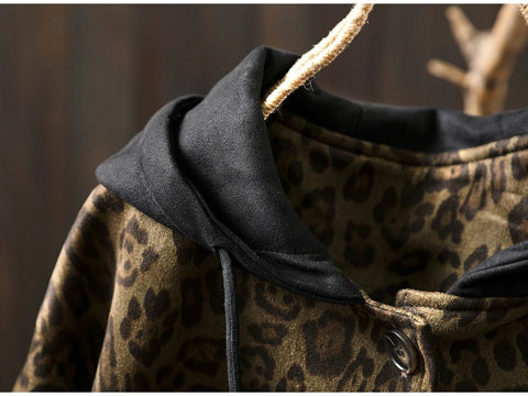 Women Casual Hooded Coats New Arrival Autumn Vintage Style Leopard Print Loose - American Thistle Women Casual Hooded Coats New Arrival Autumn Vintage Style Leopard Print Loose