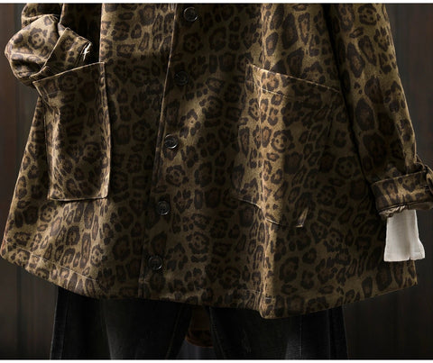 Women Casual Hooded Coats New Arrival Autumn Vintage Style Leopard Print Loose - American Thistle Women Casual Hooded Coats New Arrival Autumn Vintage Style Leopard Print Loose