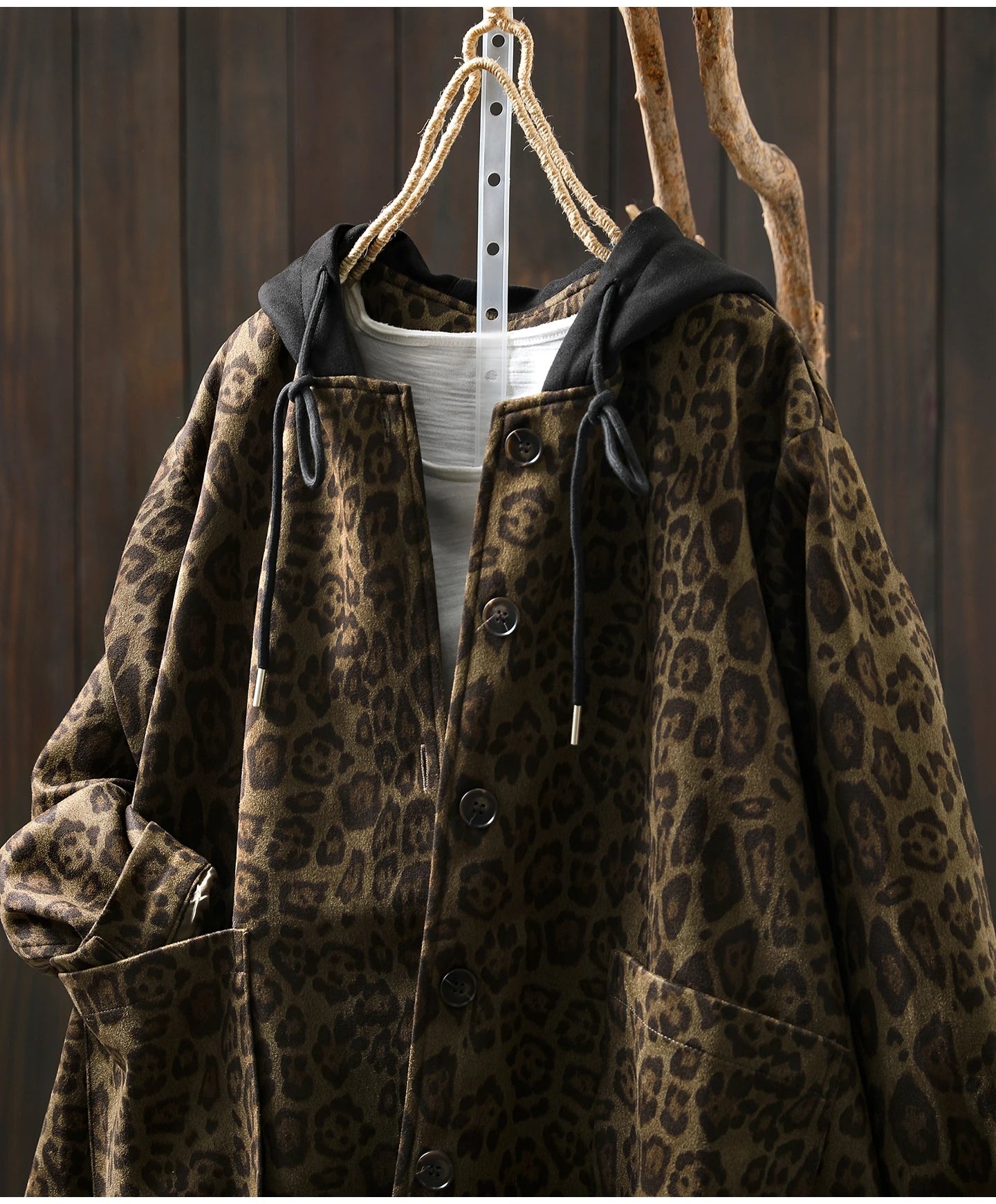 Women Casual Hooded Coats New Arrival Autumn Vintage Style Leopard Print Loose - American Thistle Women Casual Hooded Coats New Arrival Autumn Vintage Style Leopard Print Loose
