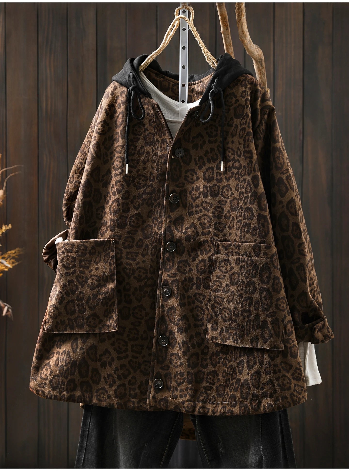 Women Casual Hooded Coats New Arrival Autumn Vintage Style Leopard Print Loose - American Thistle Women Casual Hooded Coats New Arrival Autumn Vintage Style Leopard Print Loose