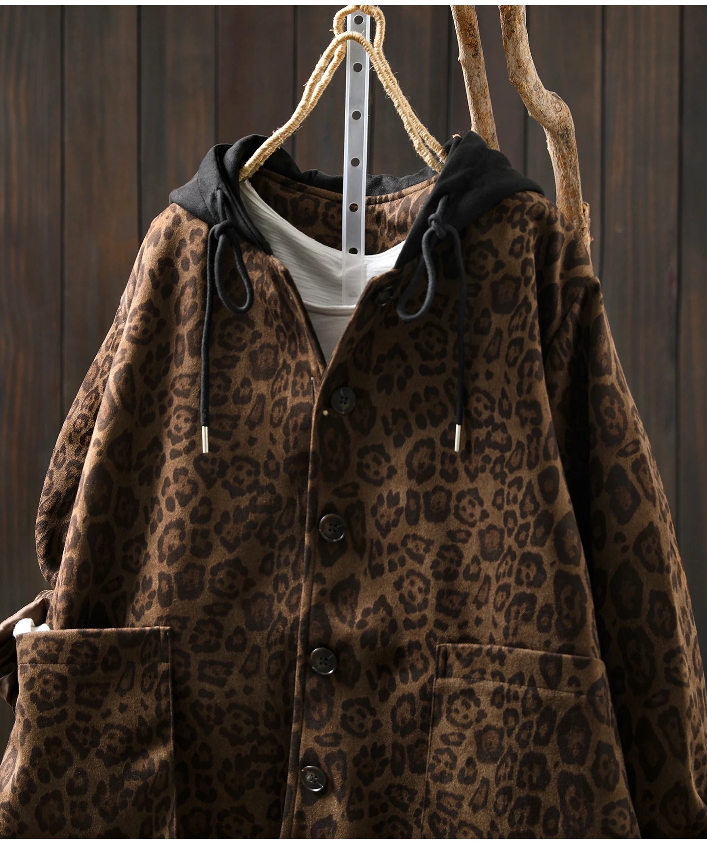 Women Casual Hooded Coats New Arrival Autumn Vintage Style Leopard Print Loose - American Thistle Women Casual Hooded Coats New Arrival Autumn Vintage Style Leopard Print Loose