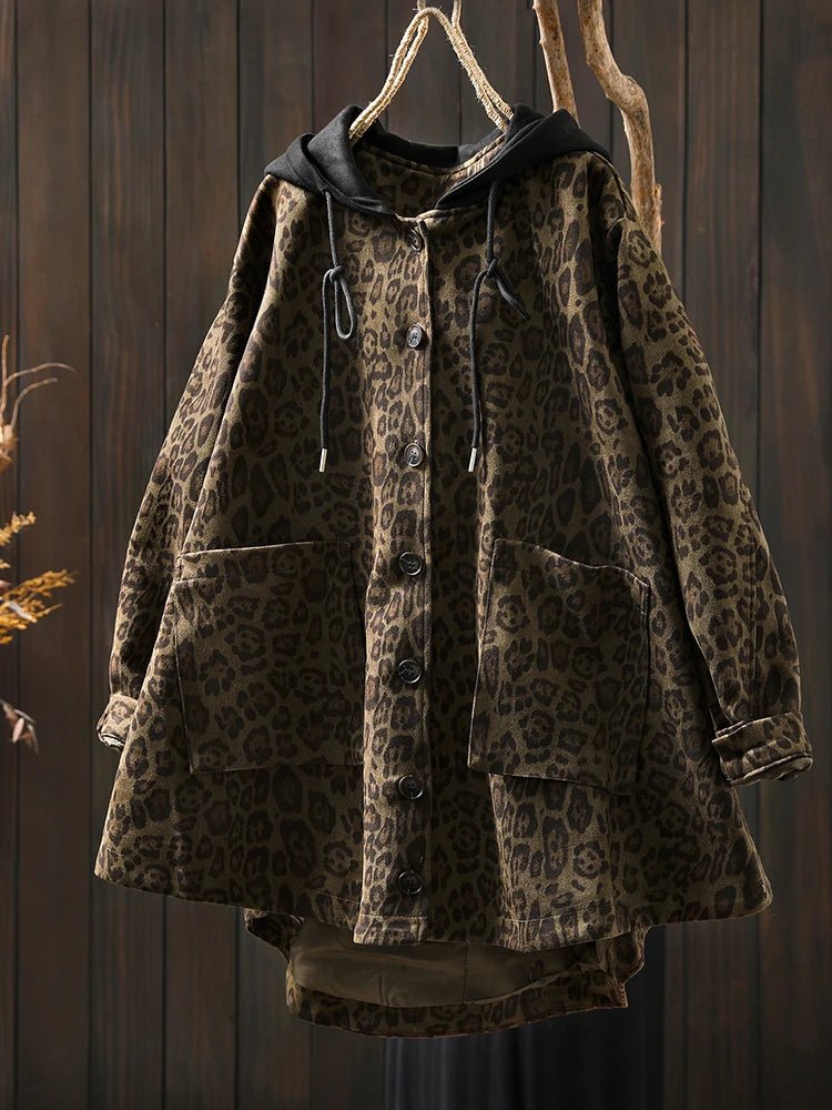 Women Casual Hooded Coats New Arrival Autumn Vintage Style Leopard Print Loose - American Thistle Women Casual Hooded Coats New Arrival Autumn Vintage Style Leopard Print Loose