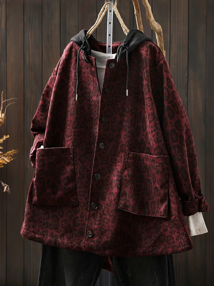 Women Casual Hooded Coats New Arrival Autumn Vintage Style Leopard Print Loose - American Thistle Women Casual Hooded Coats New Arrival Autumn Vintage Style Leopard Print Loose