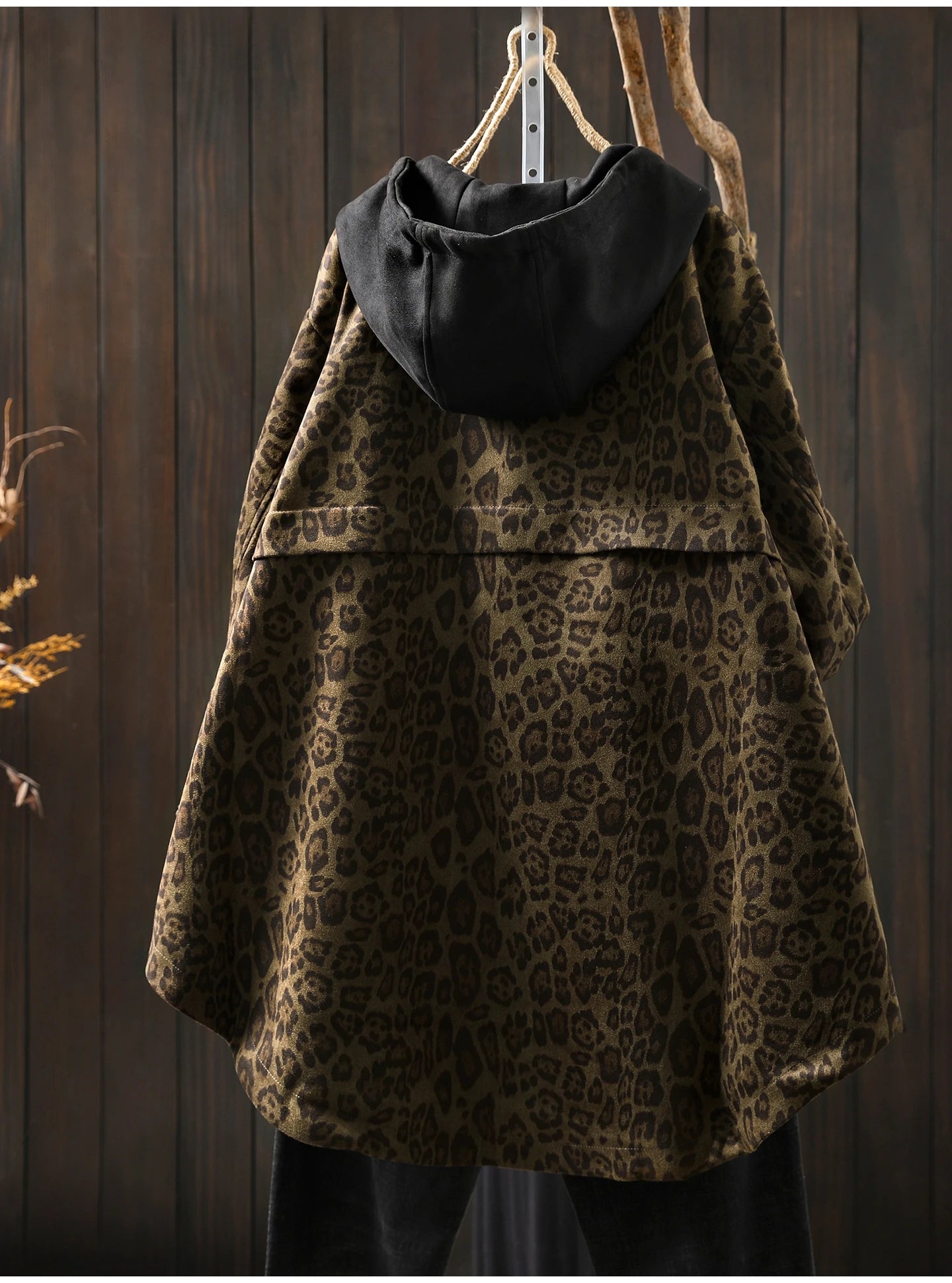 Women Casual Hooded Coats New Arrival Autumn Vintage Style Leopard Print Loose - American Thistle Women Casual Hooded Coats New Arrival Autumn Vintage Style Leopard Print Loose