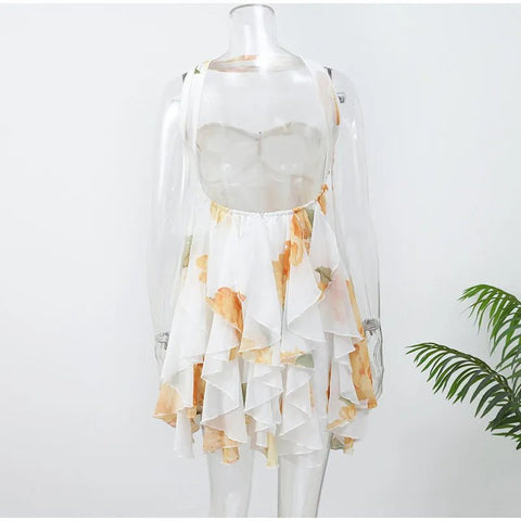 Women Casual Printed Pleated Scarf Collar Mini Dresses Chic Sleeveless Off Shoulder - American Thistle Women Casual Printed Pleated Scarf Collar Mini Dresses Chic Sleeveless Off Shoulder