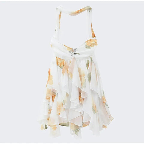 Women Casual Printed Pleated Scarf Collar Mini Dresses Chic Sleeveless Off Shoulder - American Thistle Women Casual Printed Pleated Scarf Collar Mini Dresses Chic Sleeveless Off Shoulder