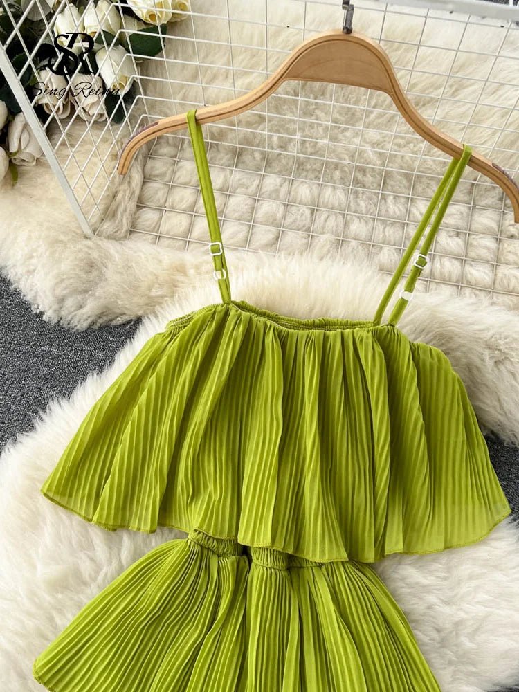 Women Chiffon Sundress Strap Ruffle Dress - American Thistle Women Chiffon Sundress Strap Ruffle Dress