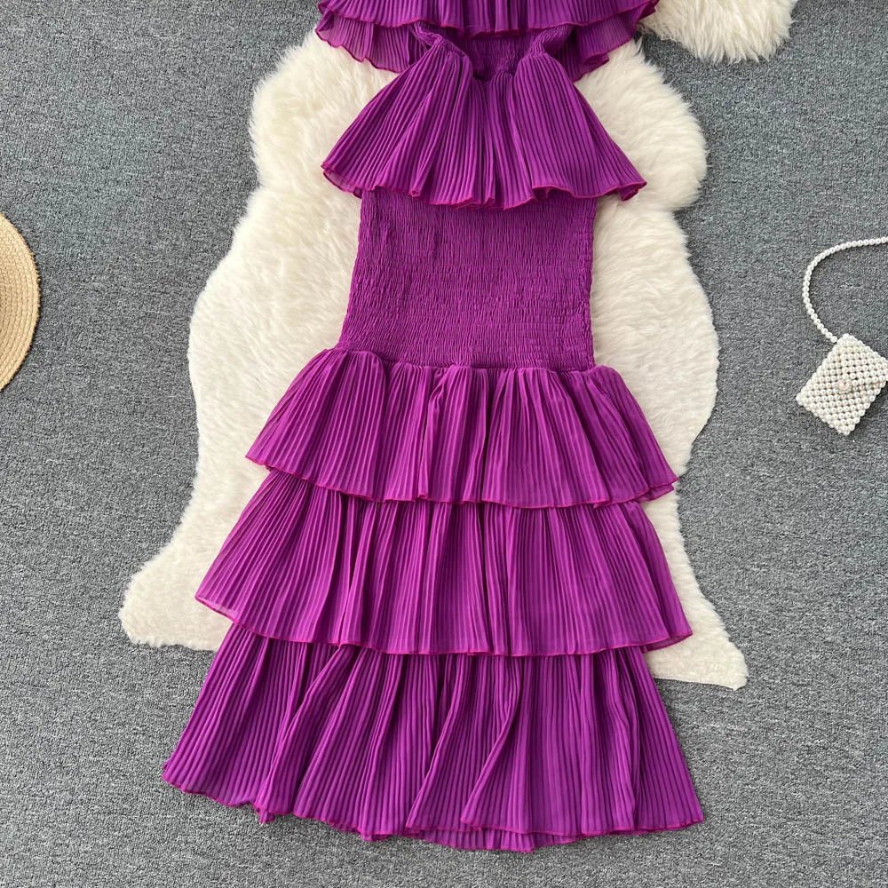 Women Chiffon Sundress Strap Ruffle Dress - American Thistle Women Chiffon Sundress Strap Ruffle Dress