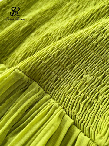 Women Chiffon Sundress Strap Ruffle Dress - American Thistle Women Chiffon Sundress Strap Ruffle Dress