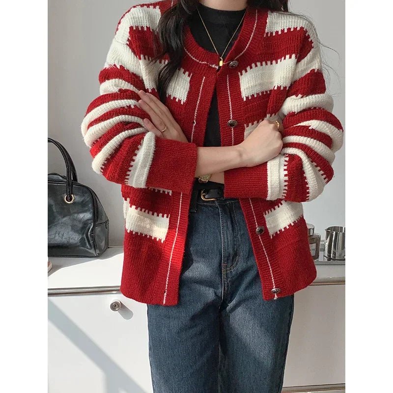 Women Clothes Autumn Winter Fashion Button Striped Knitting Female Sweater - American ThistleWomen Clothes Autumn Winter Fashion Button Striped Knitting Female Sweater