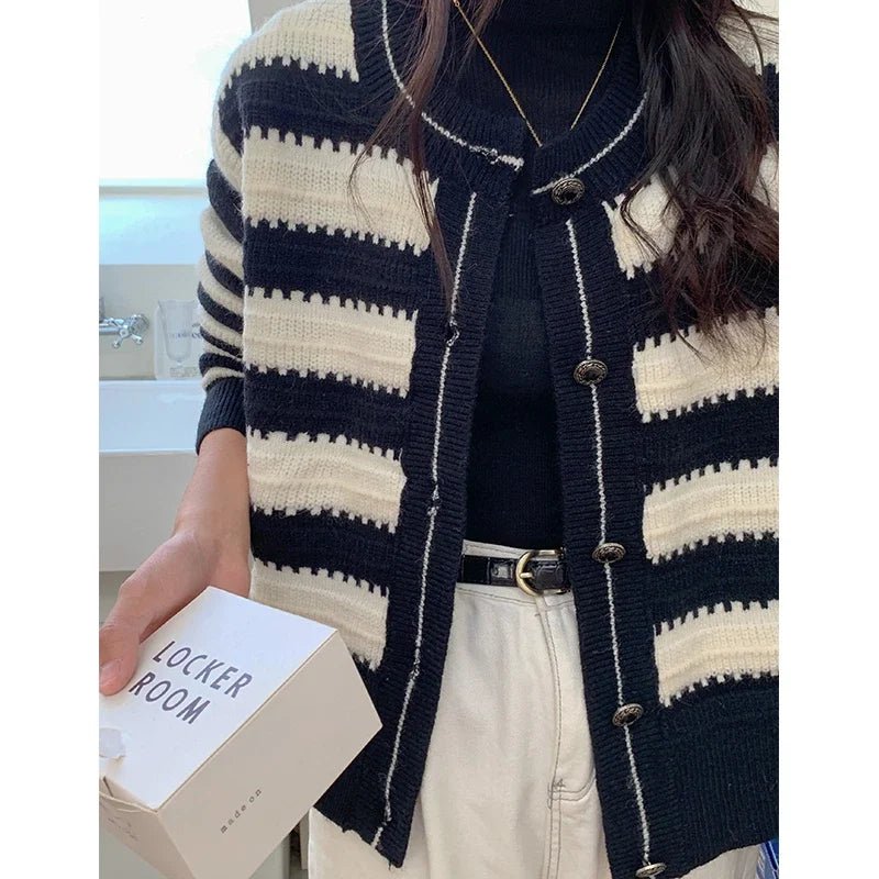 Women Clothes Autumn Winter Fashion Button Striped Knitting Female Sweater - American ThistleWomen Clothes Autumn Winter Fashion Button Striped Knitting Female Sweater