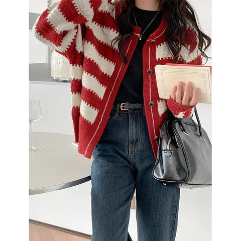Women Clothes Autumn Winter Fashion Button Striped Knitting Female Sweater - American ThistleWomen Clothes Autumn Winter Fashion Button Striped Knitting Female Sweater