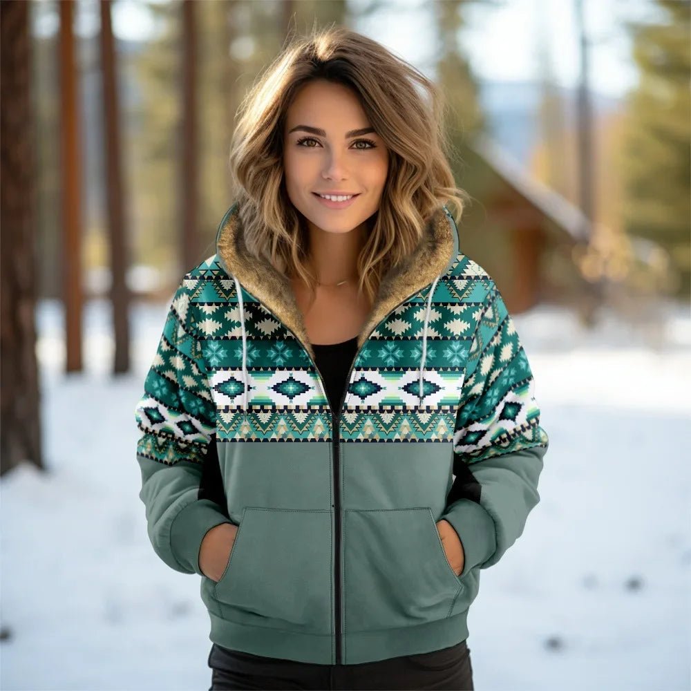 Women Coats Jackets Cardigans Printed Outdoors Geometric Graphics Fleece Winter Warm Casual Streetwear Female Clothing - American ThistleWomen Coats Jackets Cardigans Printed Outdoors Geometric Graphics Fleece Winter Warm Casual Streetwear Female Clothing