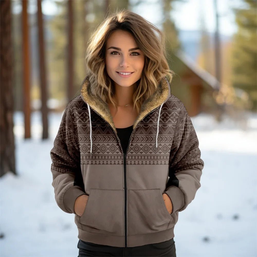 Women Coats Jackets Cardigans Printed Outdoors Geometric Graphics Fleece Winter Warm Casual Streetwear Female Clothing - American ThistleWomen Coats Jackets Cardigans Printed Outdoors Geometric Graphics Fleece Winter Warm Casual Streetwear Female Clothing