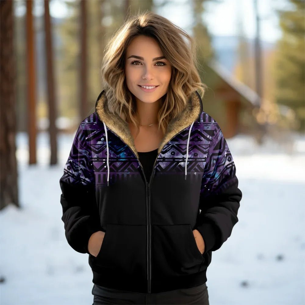 Women Coats Jackets Cardigans Printed Outdoors Geometric Graphics Fleece Winter Warm Casual Streetwear Female Clothing - American ThistleWomen Coats Jackets Cardigans Printed Outdoors Geometric Graphics Fleece Winter Warm Casual Streetwear Female Clothing