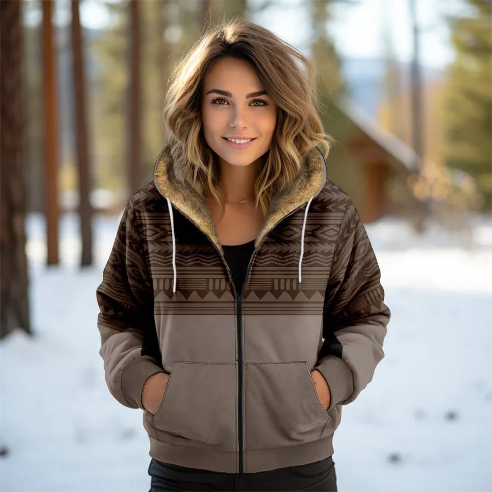 Women Coats Jackets Cardigans Printed Outdoors Geometric Graphics Fleece Winter Warm Casual Streetwear Female Clothing - American ThistleWomen Coats Jackets Cardigans Printed Outdoors Geometric Graphics Fleece Winter Warm Casual Streetwear Female Clothing