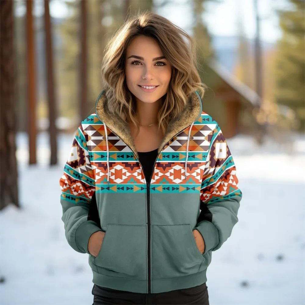 Women Coats Jackets Cardigans Printed Outdoors Geometric Graphics Fleece Winter Warm Casual Streetwear Female Clothing - American ThistleWomen Coats Jackets Cardigans Printed Outdoors Geometric Graphics Fleece Winter Warm Casual Streetwear Female Clothing