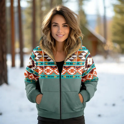 Women Coats Jackets Cardigans Printed Outdoors Geometric Graphics Fleece Winter Warm Casual Streetwear Female Clothing - American ThistleWomen Coats Jackets Cardigans Printed Outdoors Geometric Graphics Fleece Winter Warm Casual Streetwear Female Clothing