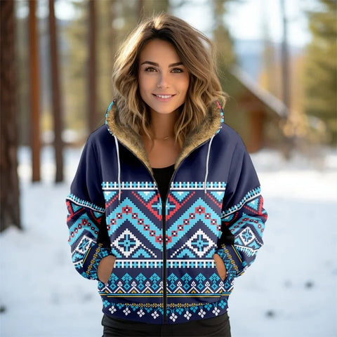 Women Coats Jackets Cardigans Printed Outdoors Geometric Graphics Fleece Winter Warm Casual Streetwear Female Clothing - American ThistleWomen Coats Jackets Cardigans Printed Outdoors Geometric Graphics Fleece Winter Warm Casual Streetwear Female Clothing