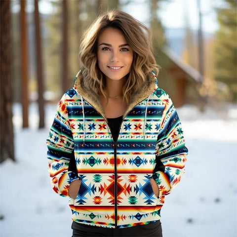 Women Coats Jackets Cardigans Printed Outdoors Geometric Graphics Fleece Winter Warm Casual Streetwear Female Clothing - American ThistleWomen Coats Jackets Cardigans Printed Outdoors Geometric Graphics Fleece Winter Warm Casual Streetwear Female Clothing