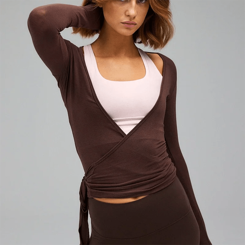Women Cross Wrap Tie Crop Tops Yoga Shirts Long Sleeve - American Thistle Women Cross Wrap Tie Crop Tops Yoga Shirts Long Sleeve