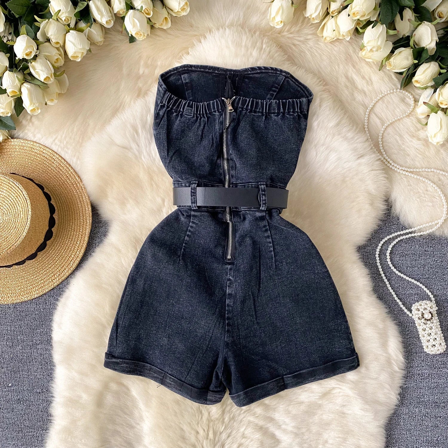 Women Denim one pieces Summer High Waist Slim Sleeveless Strapless Romper - American Thistle Women Denim one pieces Summer High Waist Slim Sleeveless Strapless Romper