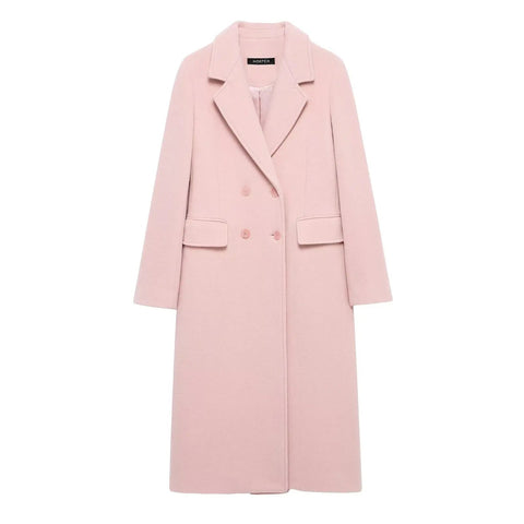Women Elegant Long Coat Pink Blended Lapel Buttons Lined Winter Coat - American Thistle Women Elegant Long Coat Pink Blended Lapel Buttons Lined Winter Coat