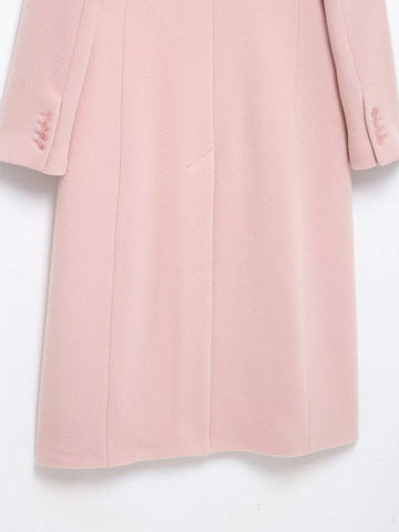 Women Elegant Long Coat Pink Blended Lapel Buttons Lined Winter Coat - American Thistle Women Elegant Long Coat Pink Blended Lapel Buttons Lined Winter Coat