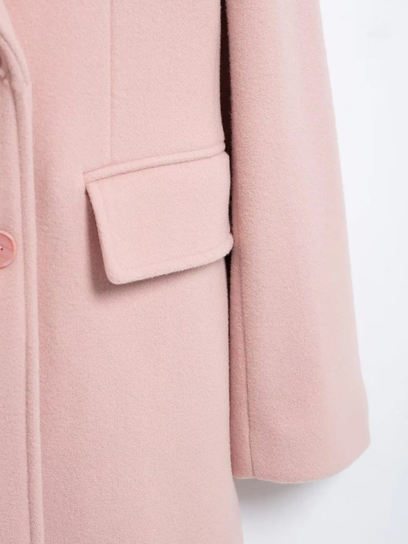 Women Elegant Long Coat Pink Blended Lapel Buttons Lined Winter Coat - American Thistle Women Elegant Long Coat Pink Blended Lapel Buttons Lined Winter Coat