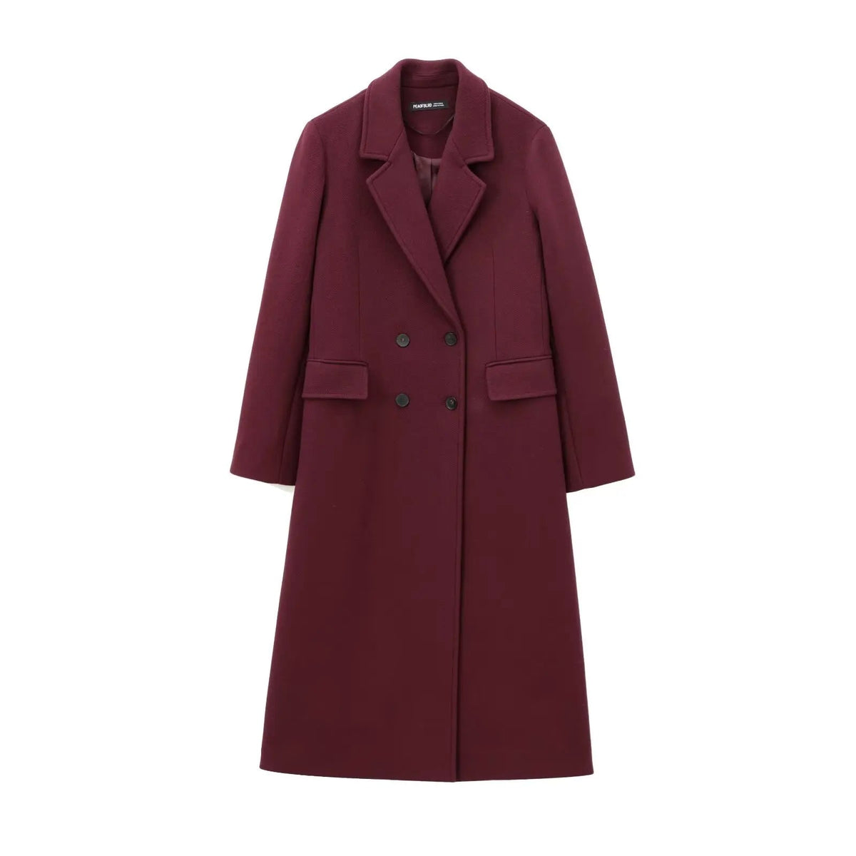 Women Elegant Long Coat Pink Blended Lapel Buttons Lined Winter Coat - American Thistle Women Elegant Long Coat Pink Blended Lapel Buttons Lined Winter Coat