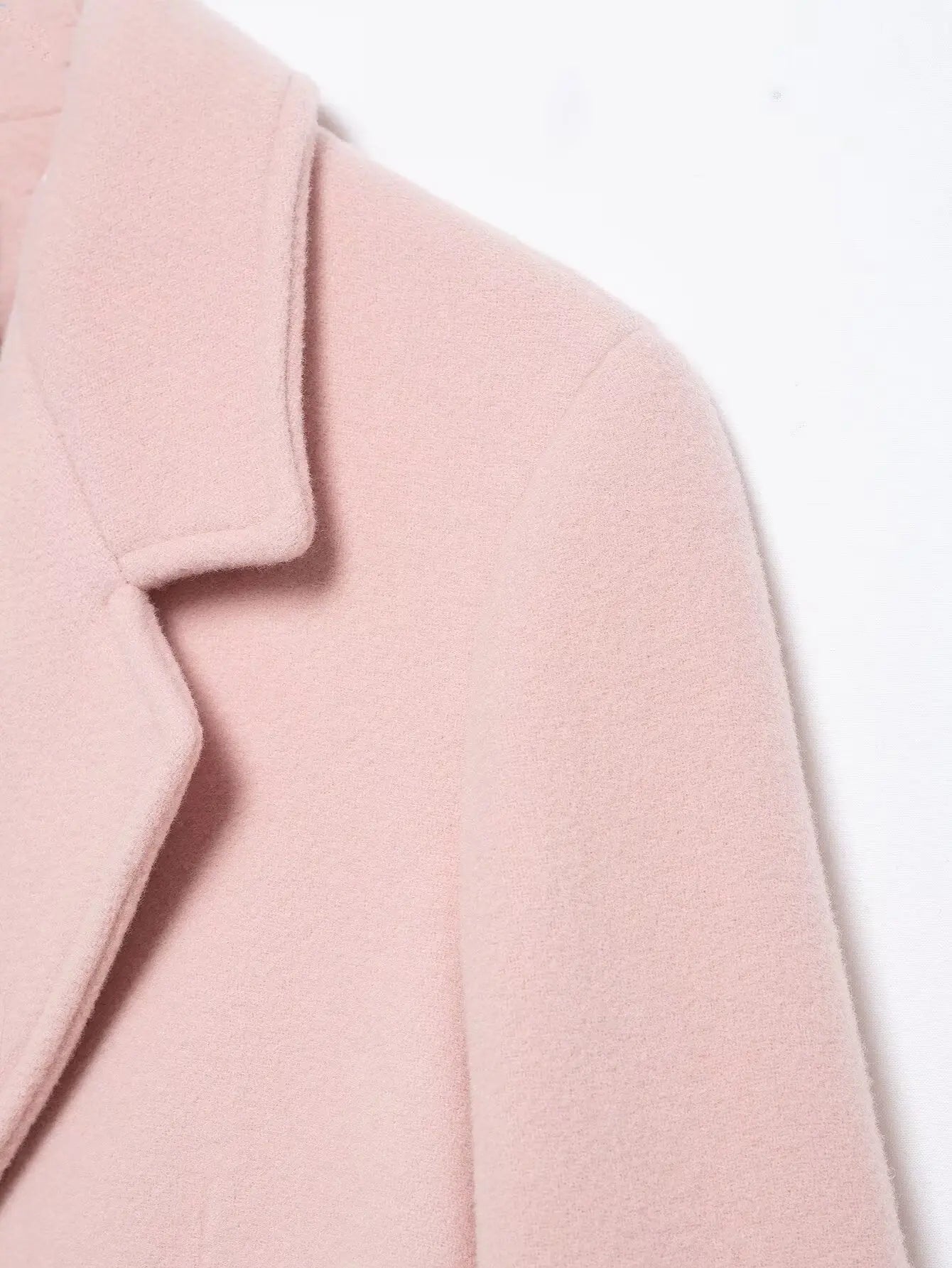 Women Elegant Long Coat Pink Blended Lapel Buttons Lined Winter Coat - American Thistle Women Elegant Long Coat Pink Blended Lapel Buttons Lined Winter Coat