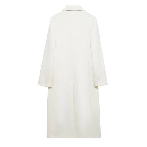 Women Elegant Long Coat Pink Blended Lapel Buttons Lined Winter Coat - American Thistle Women Elegant Long Coat Pink Blended Lapel Buttons Lined Winter Coat