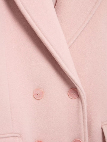 Women Elegant Long Coat Pink Blended Lapel Buttons Lined Winter Coat - American Thistle Women Elegant Long Coat Pink Blended Lapel Buttons Lined Winter Coat