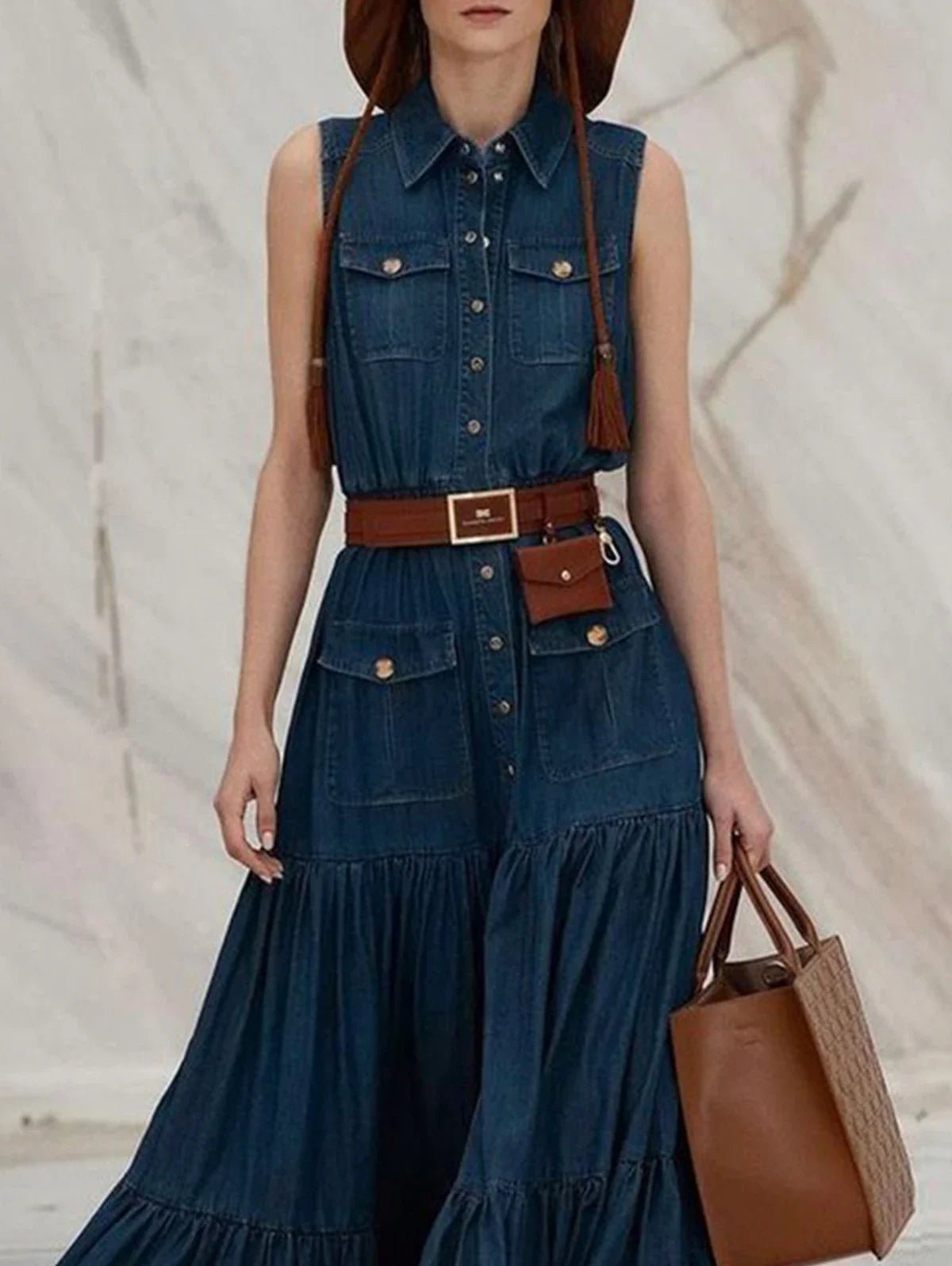 Women Fashion Demin Tank Dress Turn Down Collar - American Thistle Women Fashion Demin Tank Dress Turn Down Collar