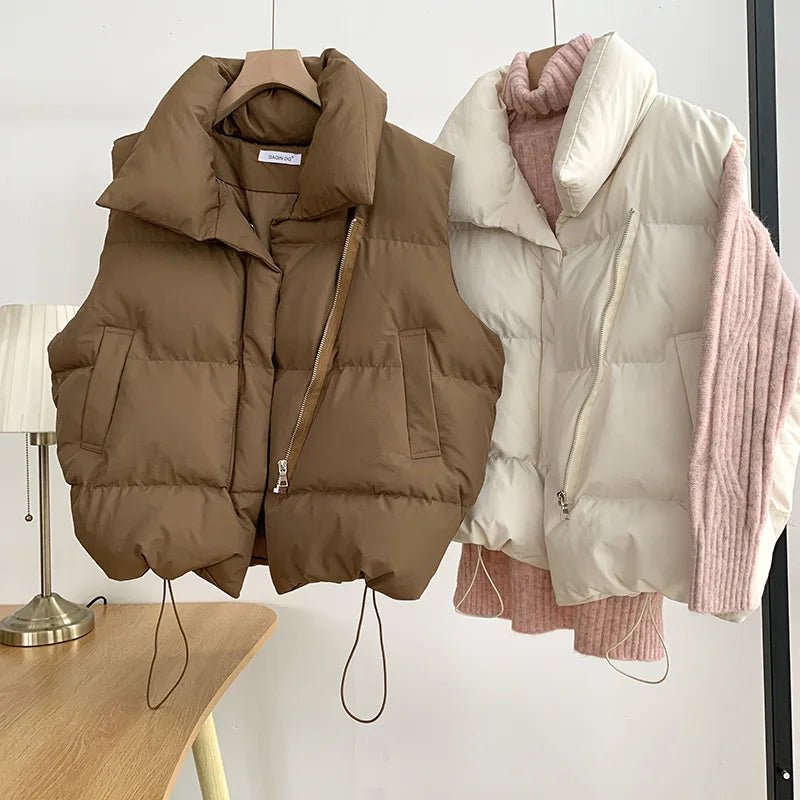 Women Fashion Stand Collar Elegant Down Coats Warm Outerwear Casual Belt Sleeveless Winter Women Vests Jackets - American Thistle Women Fashion Stand Collar Elegant Down Coats Warm Outerwear Casual Belt Sleeveless Winter Women Vests Jackets