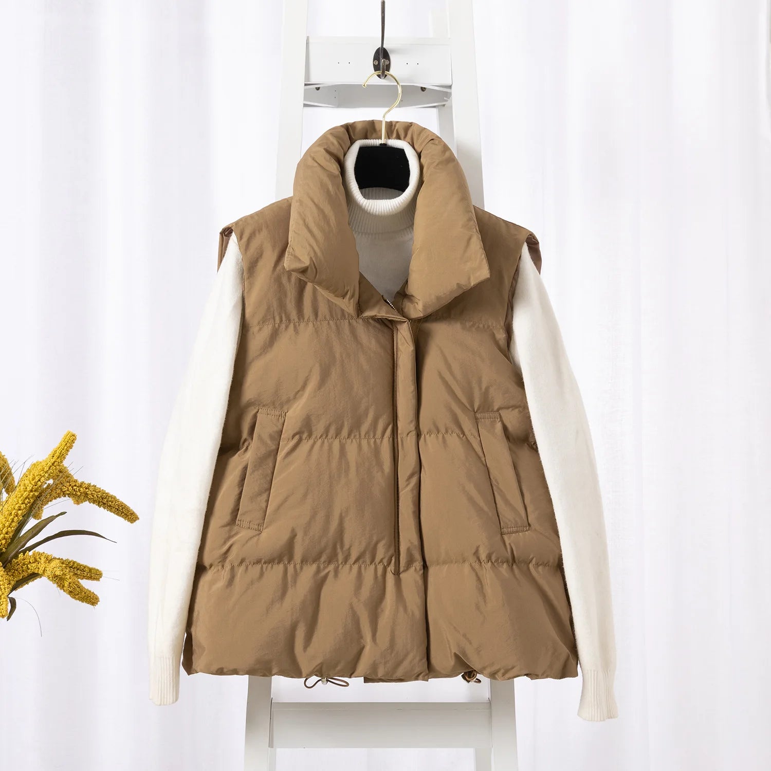 Women Fashion Stand Collar Elegant Down Coats Warm Outerwear Casual Belt Sleeveless Winter Women Vests Jackets - American Thistle Women Fashion Stand Collar Elegant Down Coats Warm Outerwear Casual Belt Sleeveless Winter Women Vests Jackets
