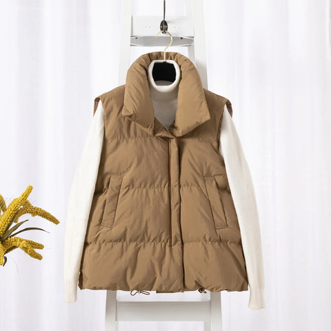 Women Fashion Stand Collar Elegant Down Coats Warm Outerwear Casual Belt Sleeveless Winter Women Vests Jackets - American Thistle Women Fashion Stand Collar Elegant Down Coats Warm Outerwear Casual Belt Sleeveless Winter Women Vests Jackets