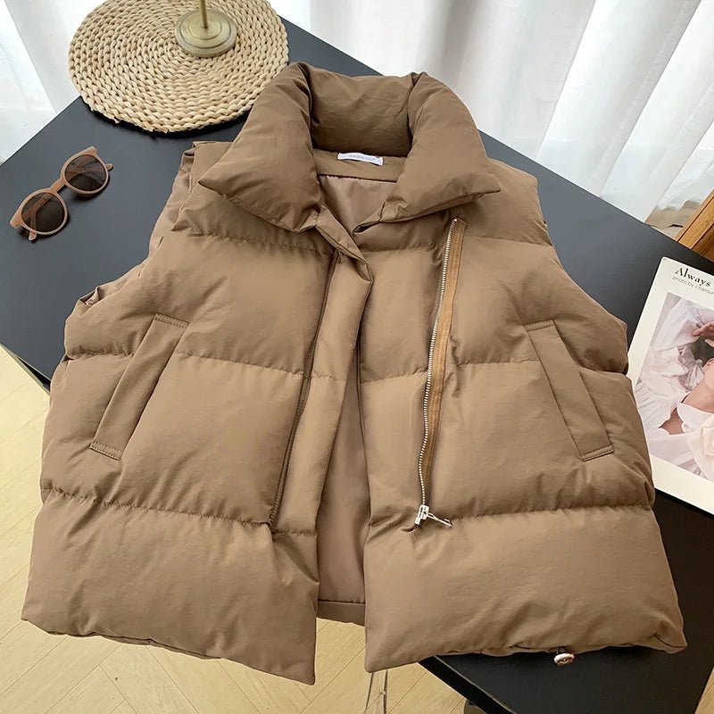 Women Fashion Stand Collar Elegant Down Coats Warm Outerwear Casual Belt Sleeveless Winter Women Vests Jackets - American Thistle Women Fashion Stand Collar Elegant Down Coats Warm Outerwear Casual Belt Sleeveless Winter Women Vests Jackets