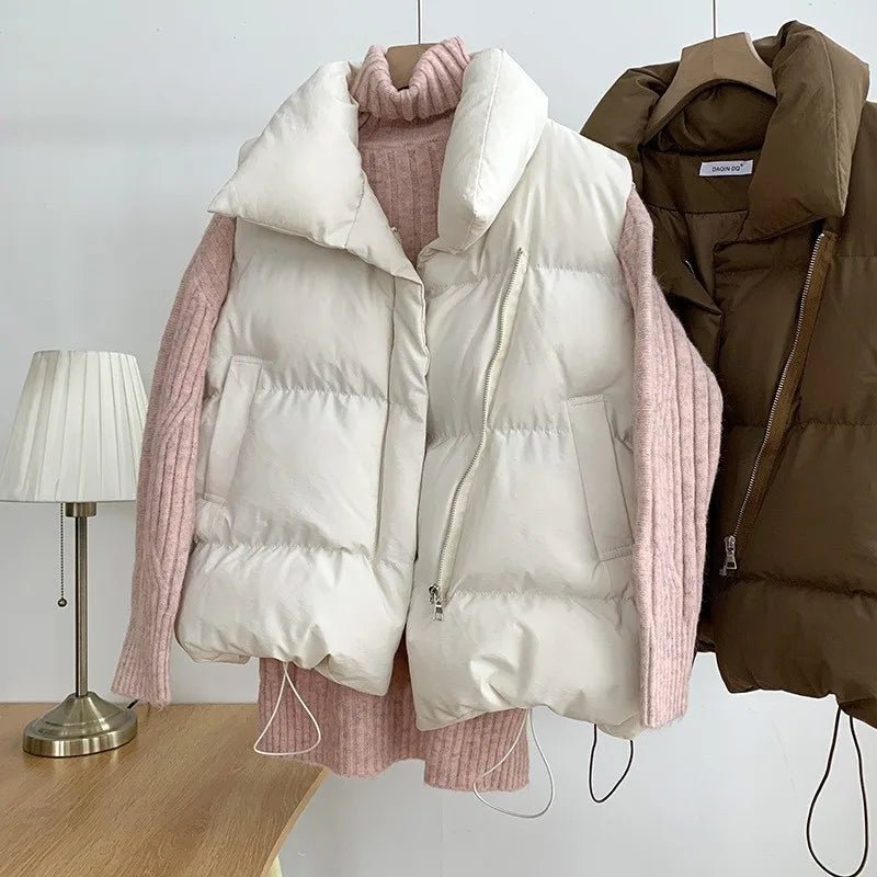 Women Fashion Stand Collar Elegant Down Coats Warm Outerwear Casual Belt Sleeveless Winter Women Vests Jackets - American Thistle Women Fashion Stand Collar Elegant Down Coats Warm Outerwear Casual Belt Sleeveless Winter Women Vests Jackets