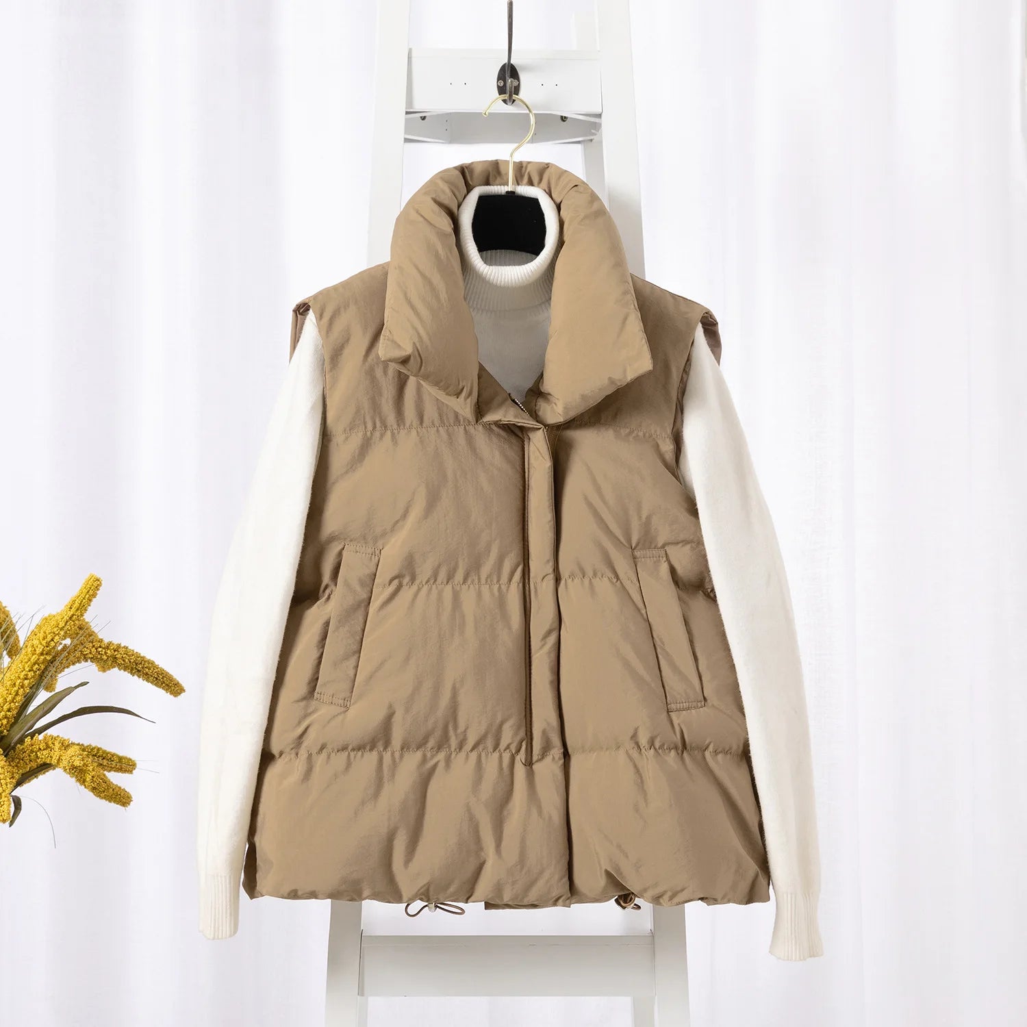 Women Fashion Stand Collar Elegant Down Coats Warm Outerwear Casual Belt Sleeveless Winter Women Vests Jackets - American Thistle Women Fashion Stand Collar Elegant Down Coats Warm Outerwear Casual Belt Sleeveless Winter Women Vests Jackets
