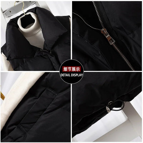 Women Fashion Stand Collar Elegant Down Coats Warm Outerwear Casual Belt Sleeveless Winter Women Vests Jackets - American Thistle Women Fashion Stand Collar Elegant Down Coats Warm Outerwear Casual Belt Sleeveless Winter Women Vests Jackets