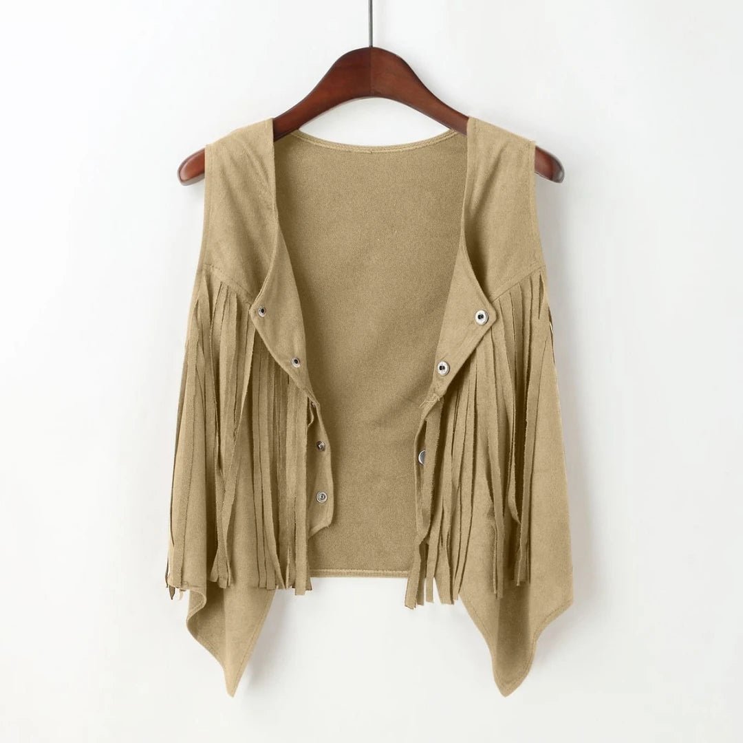 Women Faux Suede Ethnic Sleeveless Fringe Tassels Cowgirl Waistcoat Vest - American Thistle Women Faux Suede Ethnic Sleeveless Fringe Tassels Cowgirl Waistcoat Vest