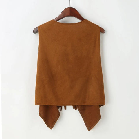 Women Faux Suede Ethnic Sleeveless Fringe Tassels Cowgirl Waistcoat Vest - American Thistle Women Faux Suede Ethnic Sleeveless Fringe Tassels Cowgirl Waistcoat Vest