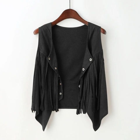 Women Faux Suede Ethnic Sleeveless Fringe Tassels Cowgirl Waistcoat Vest - American Thistle Women Faux Suede Ethnic Sleeveless Fringe Tassels Cowgirl Waistcoat Vest
