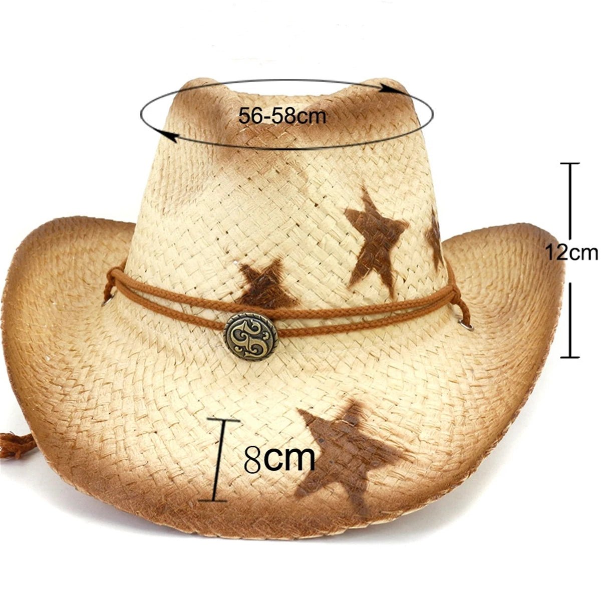Women Five - Pointed Star Western Cowboy Straw Hat Summer Outdoor - American ThistleWomen Five - Pointed Star Western Cowboy Straw Hat Summer Outdoor