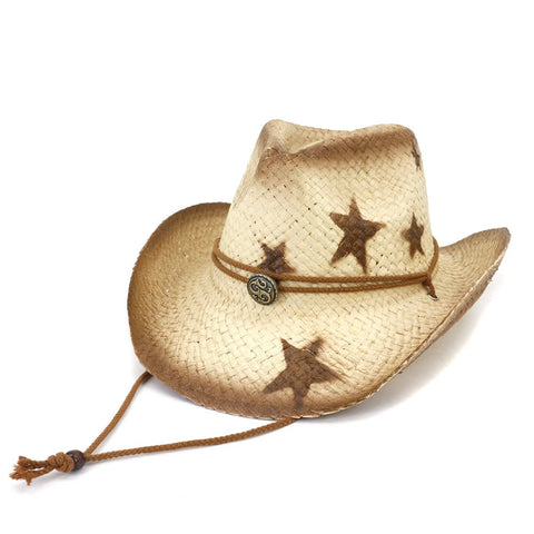 Women Five - Pointed Star Western Cowboy Straw Hat Summer Outdoor - American ThistleWomen Five - Pointed Star Western Cowboy Straw Hat Summer Outdoor